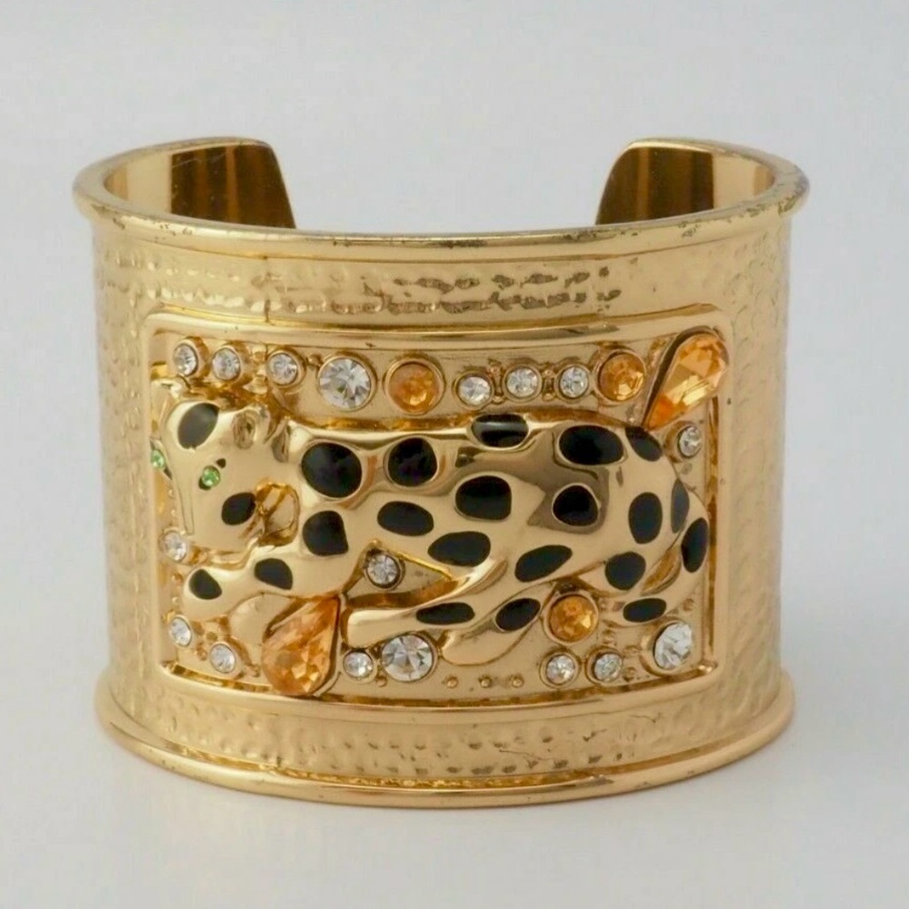 Spotted Leopard Gold Cuff Bracelet Vintage Lilly Pulitzer Signed
